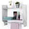 2-Tier Wood Wall Mounted Bathroom Shelf with Towel Rack